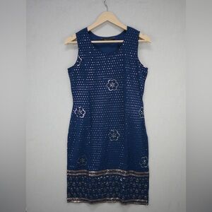 Elegant Navy Blue and Gold Sleeveless Kurta Set with Dupatta